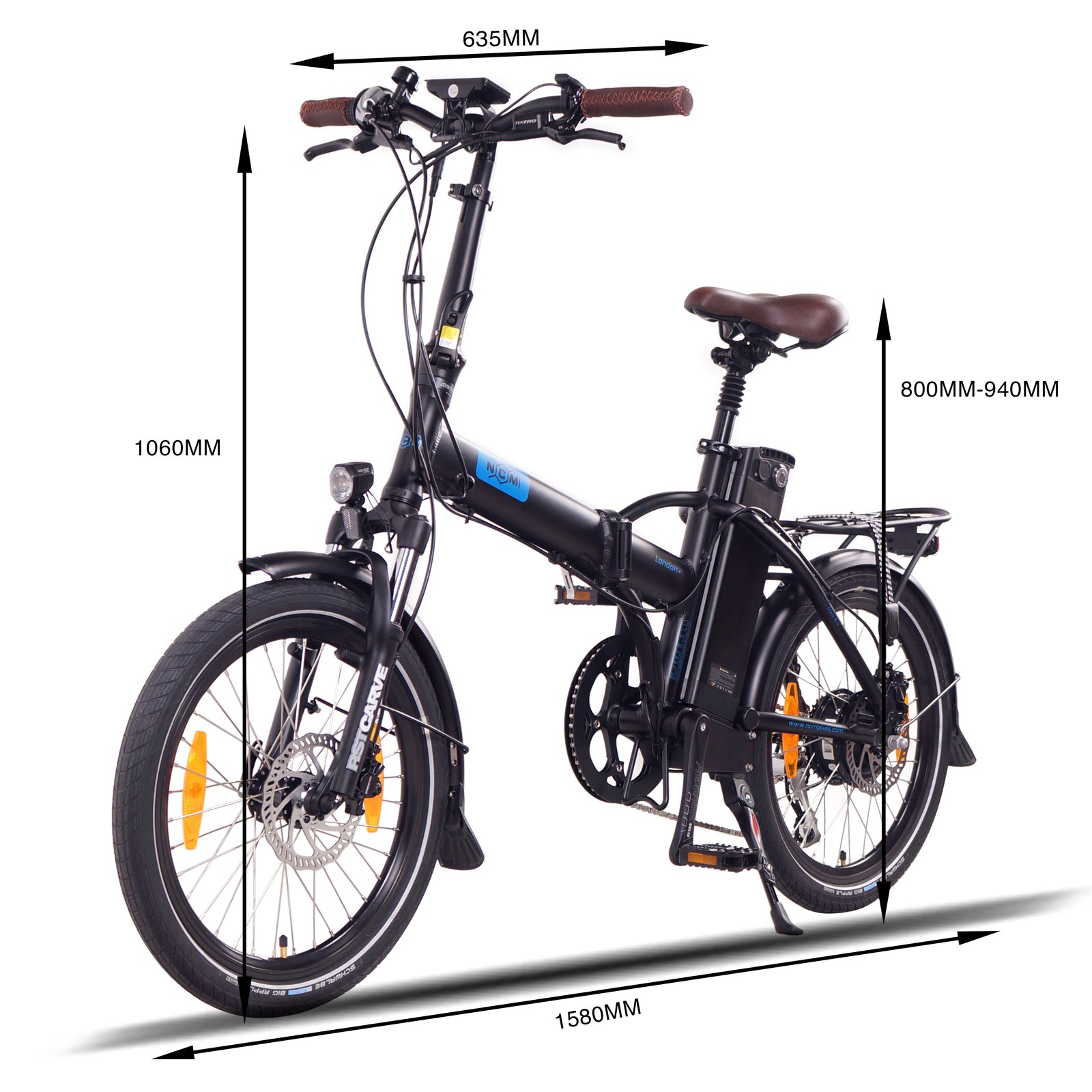 Bicicleta eléctrica plegable NCM London+, 250 W, batería de 36 V, 19 Ah y 684 Wh
