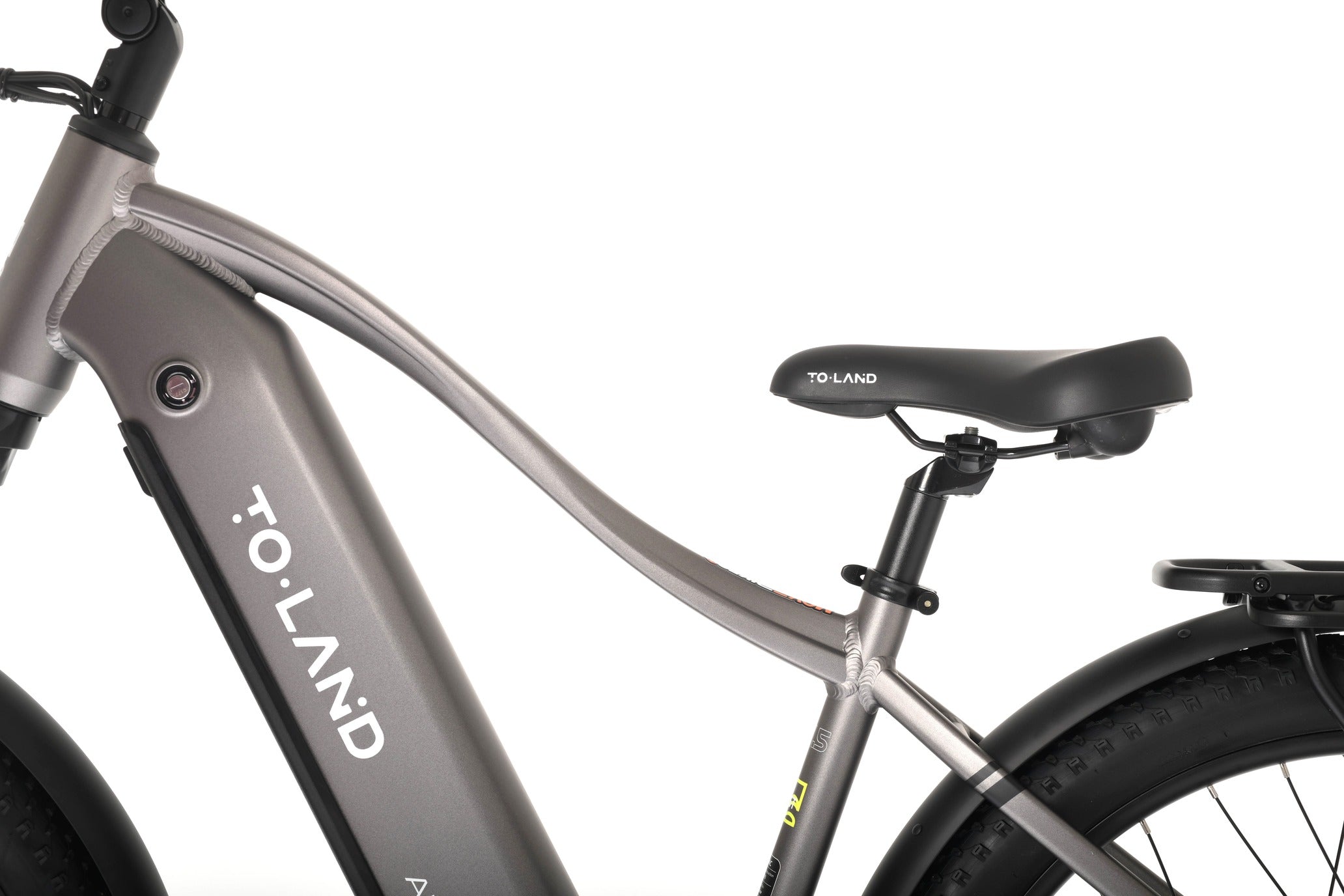 Grey electric bike with 'Toland' branding on a white background