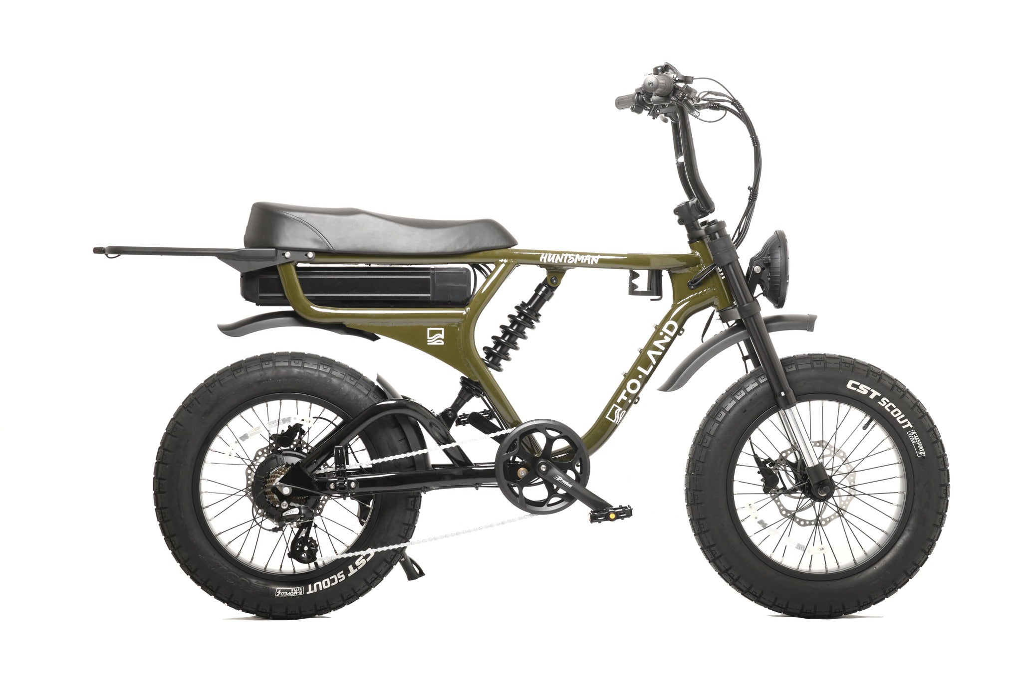 Green electric bike with 'ToLand' branding on a white background