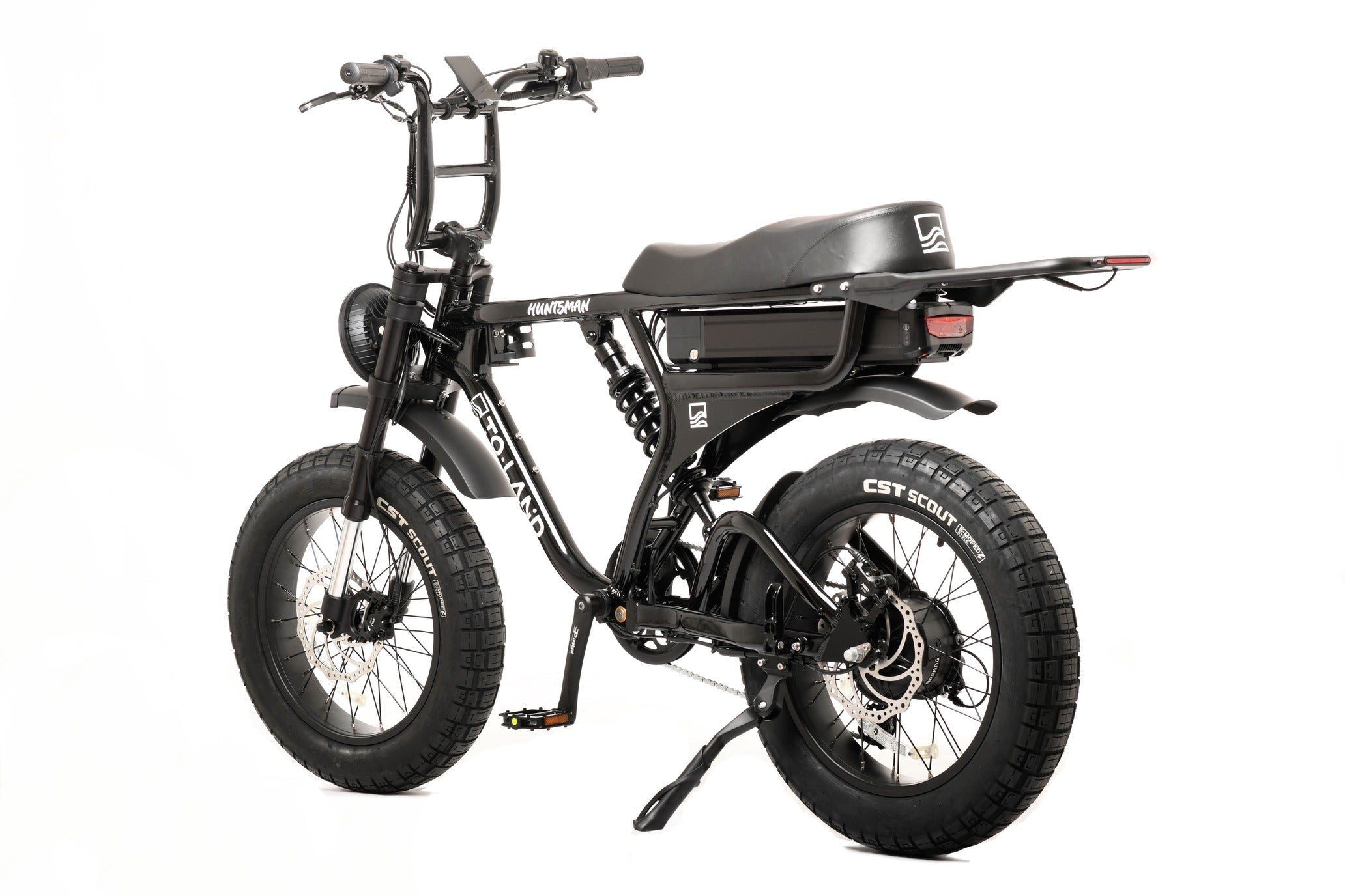 Black electric bike with fat tyres on a white background