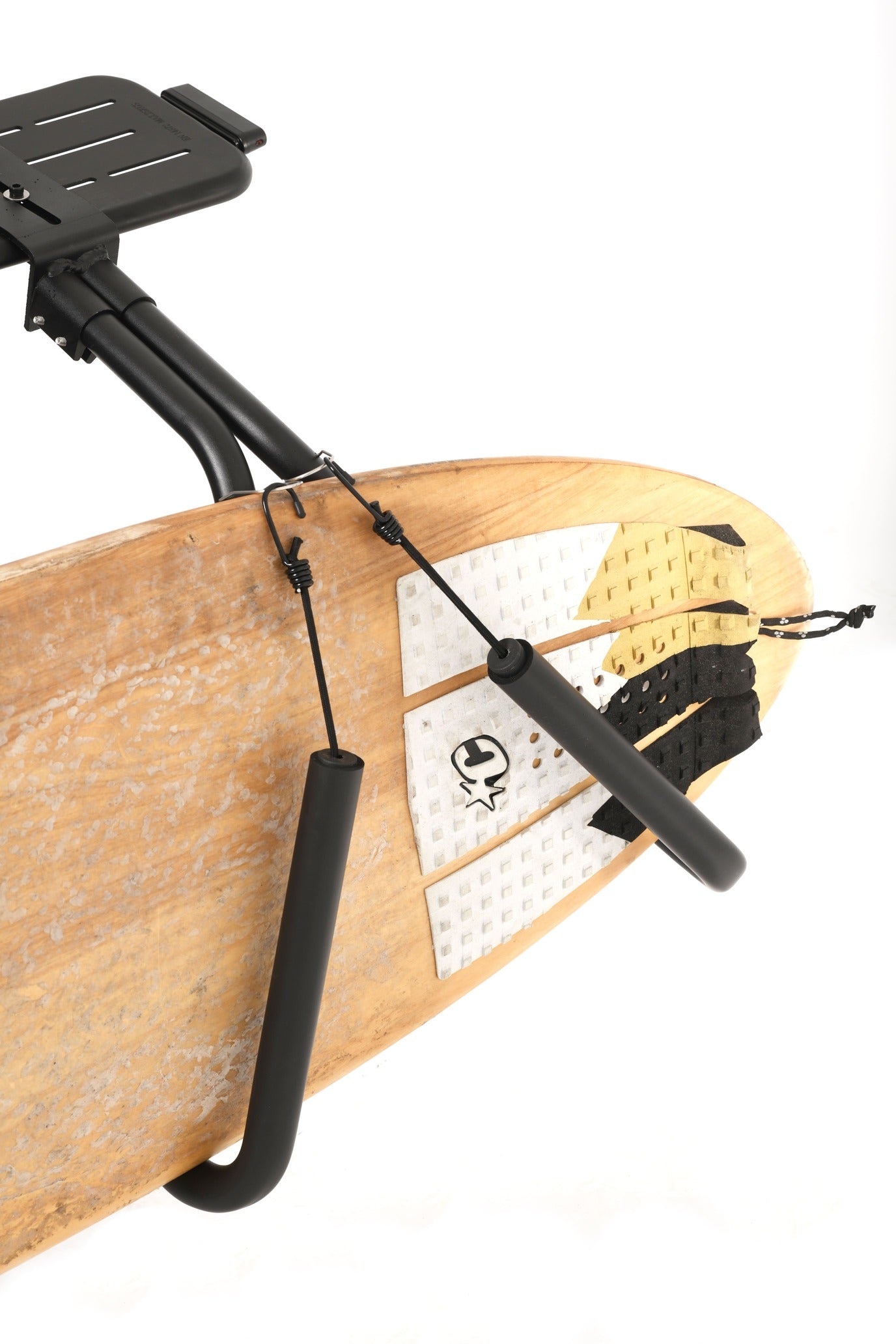 Paddleboard with a black paddle holder on a white background