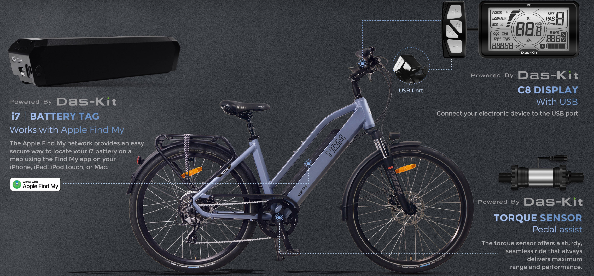 NCM T7S Step Thru Trekking E-Bike, 250W, 48V 19Ah 912Wh