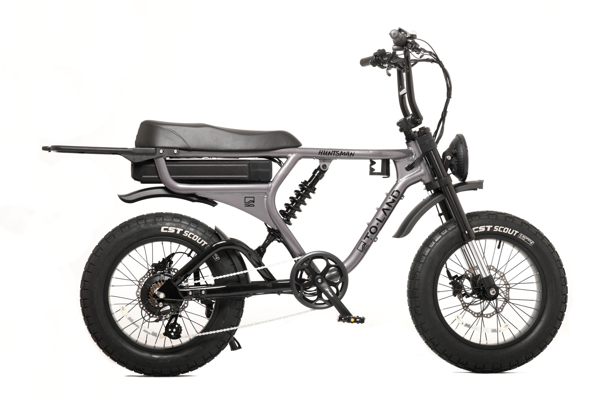 Gray electric bike with fat tyres on a white background