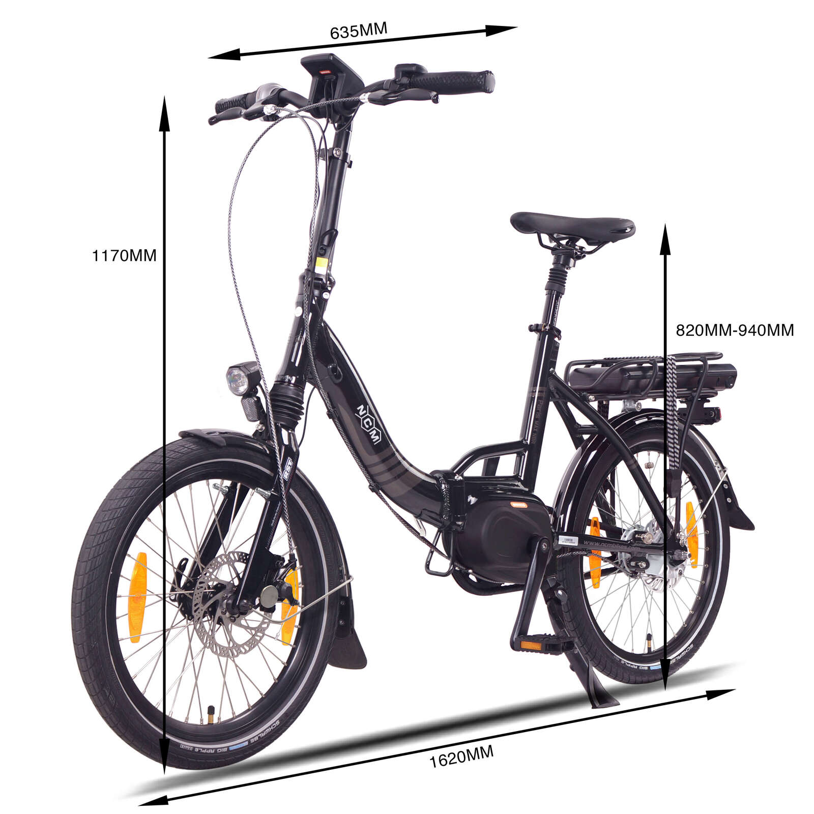 Bicicleta eléctrica plegable NCM Paris Max N8R, batería de 36 V, 14 Ah, 540 Wh [Negro 20]