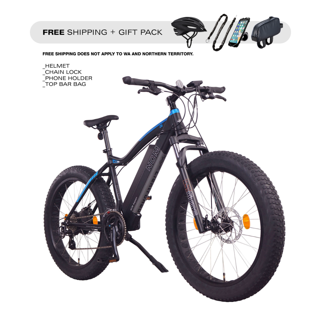 Bicicleta eléctrica NCM Aspen Fat, E-Bike, 48 V, 13 Ah, 250 W, batería E-MTB de 624 Wh [negra, 26'] 