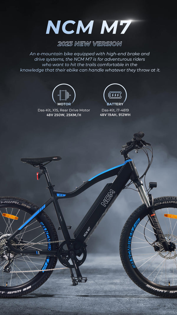 Bicicleta de montaña eléctrica NCM M7, E-MTB, 250 W, batería de 48 V, 19 Ah, 912 Wh, 27,5" 
