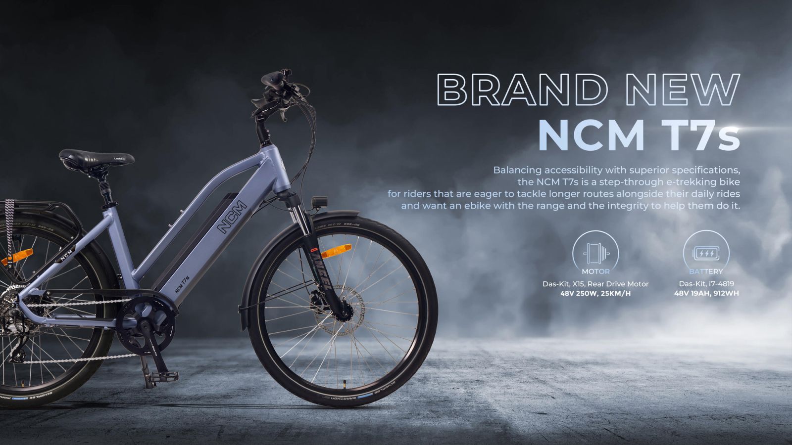 Bicicleta eléctrica de trekking NCM T7S con cuadro de mandos, 250 W, batería de 48 V, 19 Ah, 912 Wh, 26" 