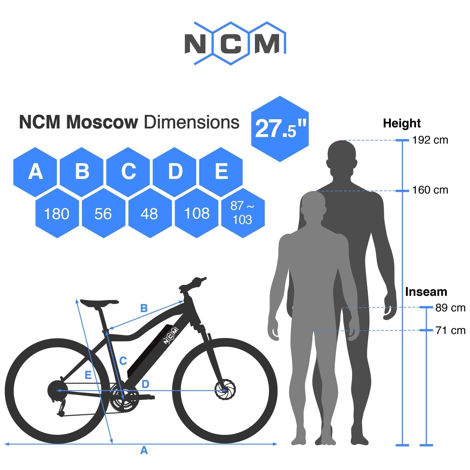 NCM Moscow M3 Electric Mountain Bike, 250W E-MTB, 576Wh Battery