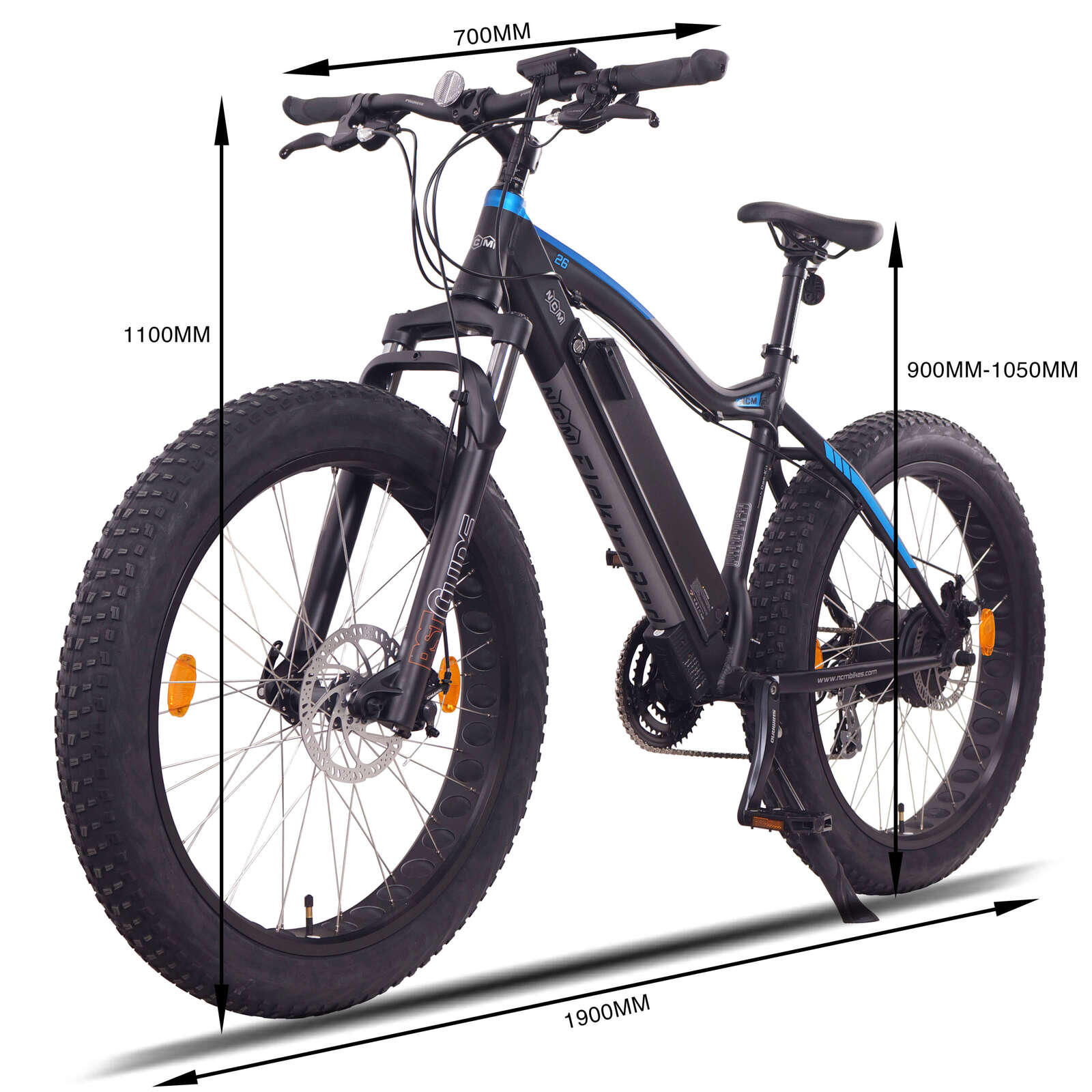 Bicicleta eléctrica NCM Aspen Fat, E-Bike, 48 V, 13 Ah, 250 W, batería E-MTB de 624 Wh [negra, 26'] 